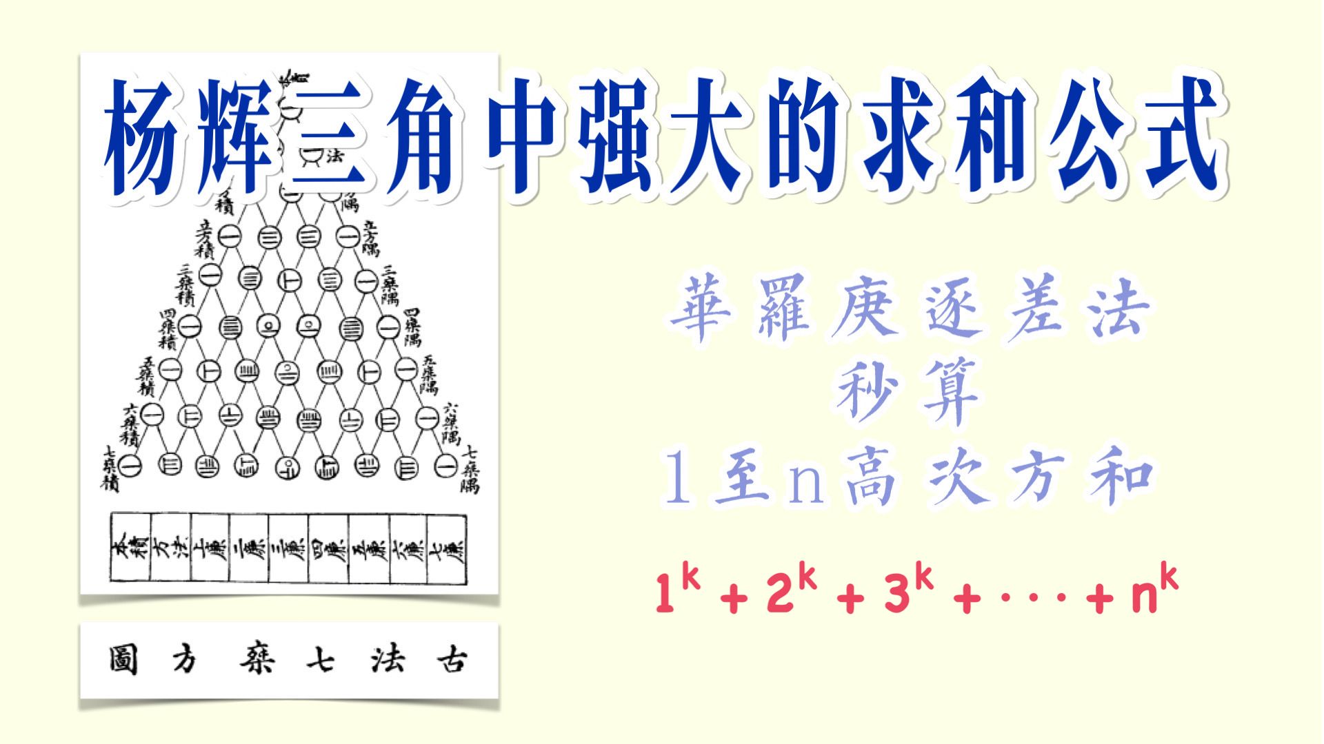 杨辉三角中强大的求和公式 —— 华罗庚逐差法妙算1至n高次方