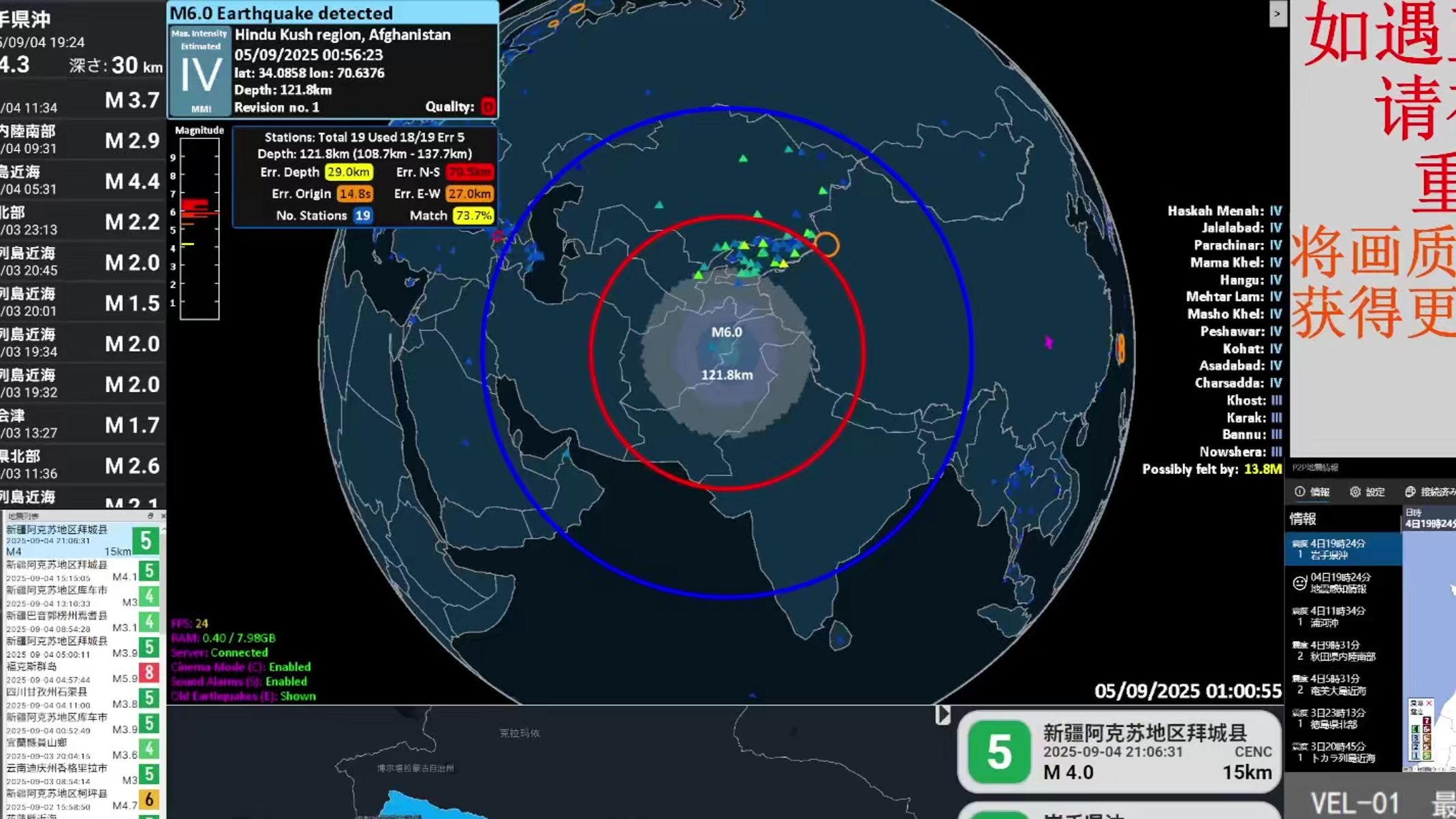 2025年09月05日00时56分25秒阿富汗5.5级地震 直播回放