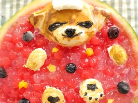 西瓜里泡澡的小狗冰沙有多绝