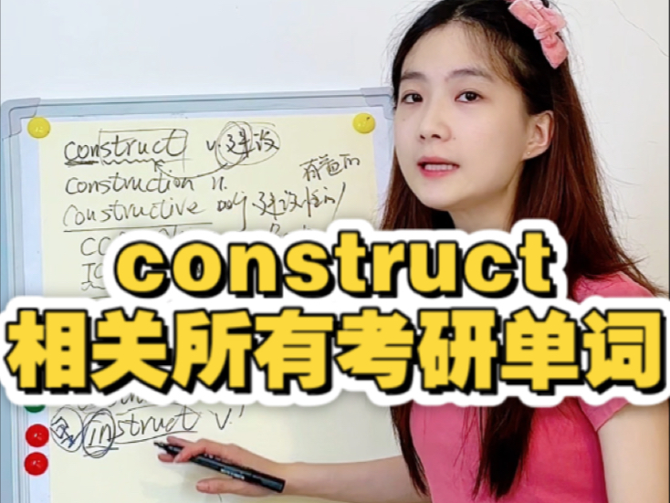 邪修单词，一次记住construct相关所有考研单词。核心意思：建设