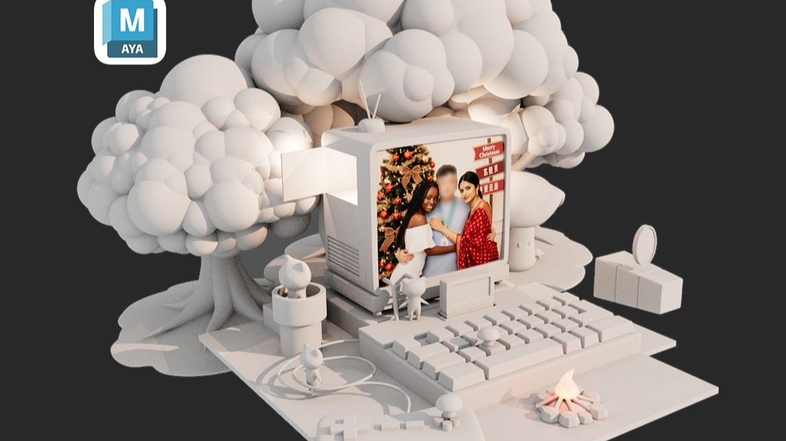 【MAYA建模教程】2D插画→3D模型，超详细maya小场景建模教程，新