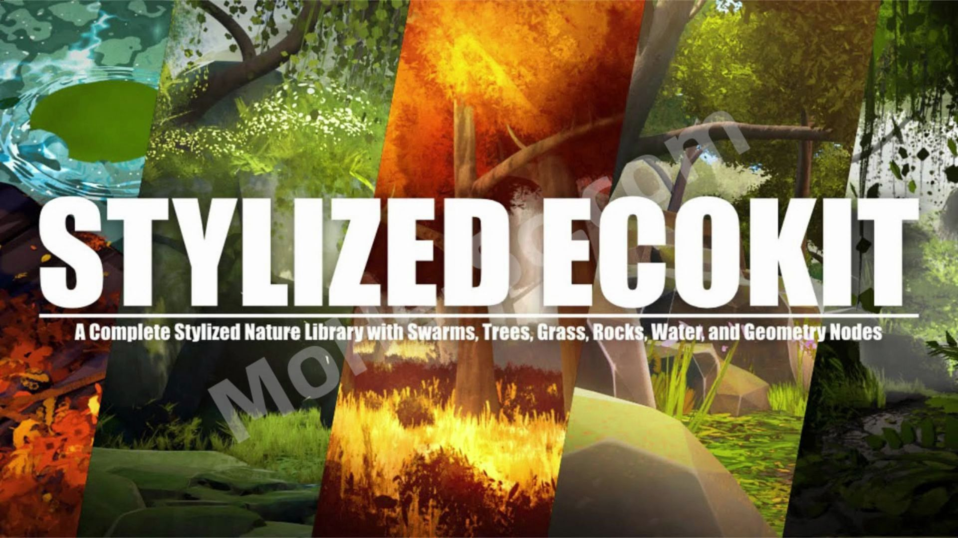 Blender卡通风格化自然植物花朵树木水面石头资产预设 Styliz