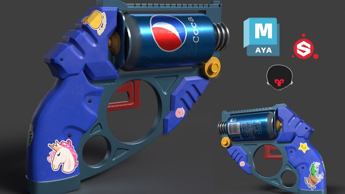 【Maya/sp/sg】次世代可乐手枪模型烘焙法线材质制作渲染教程