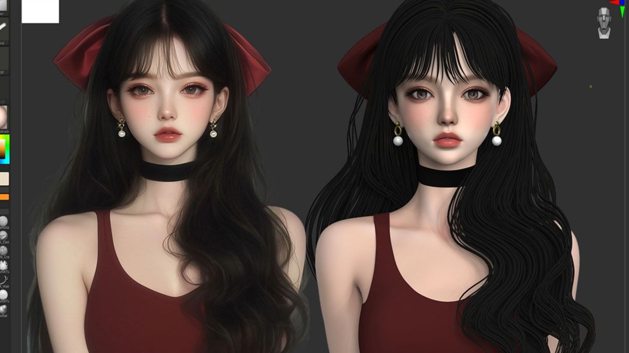 【zbrush  手办】zbrush雕刻写实蝴蝶结女孩手办案例制作教程