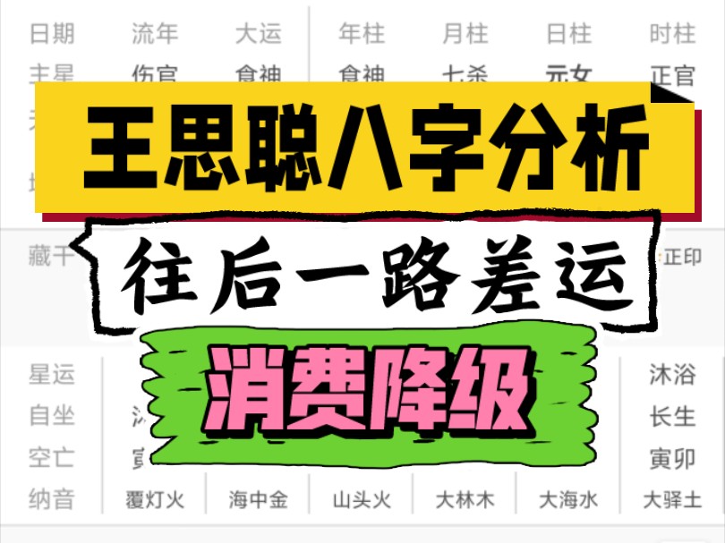 王思聪八字分析，往后一路差运，消费降级！（三连关注无偿看盘）
