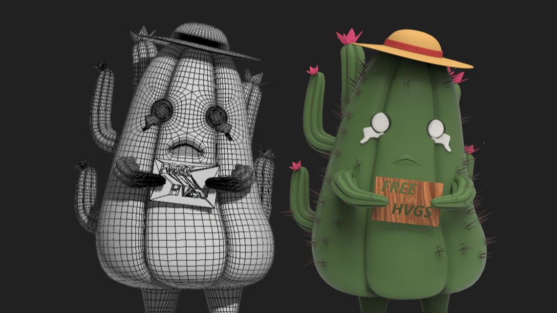 3DMAX建模：2小时零基础制作委屈仙人掌模型，简单模型建模思路 