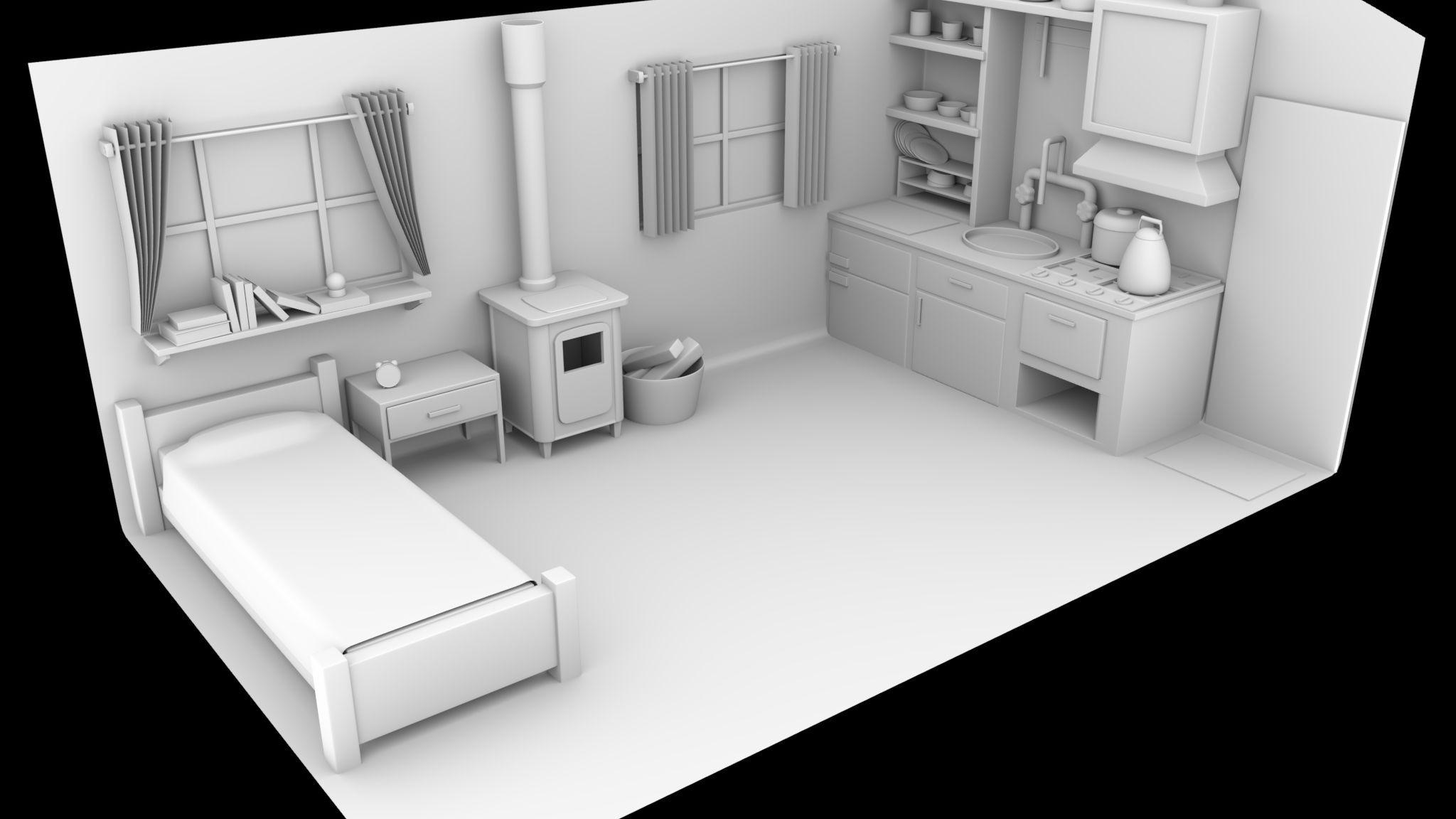 【Maya场景建模】"卧室"场景模型制作，新手必备的maya场景案例
