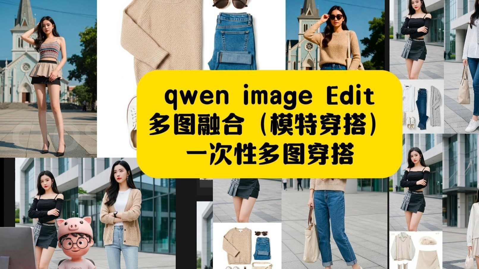 qwen Edit多图融合也很强！qwen Edit多图融合之模板穿搭，一次性