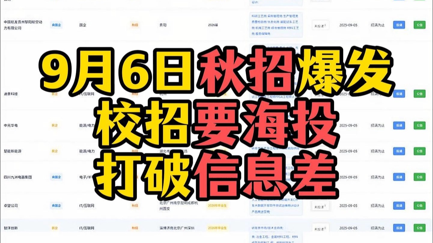 9月6日秋招爆发，校招要海投，打破信息差！