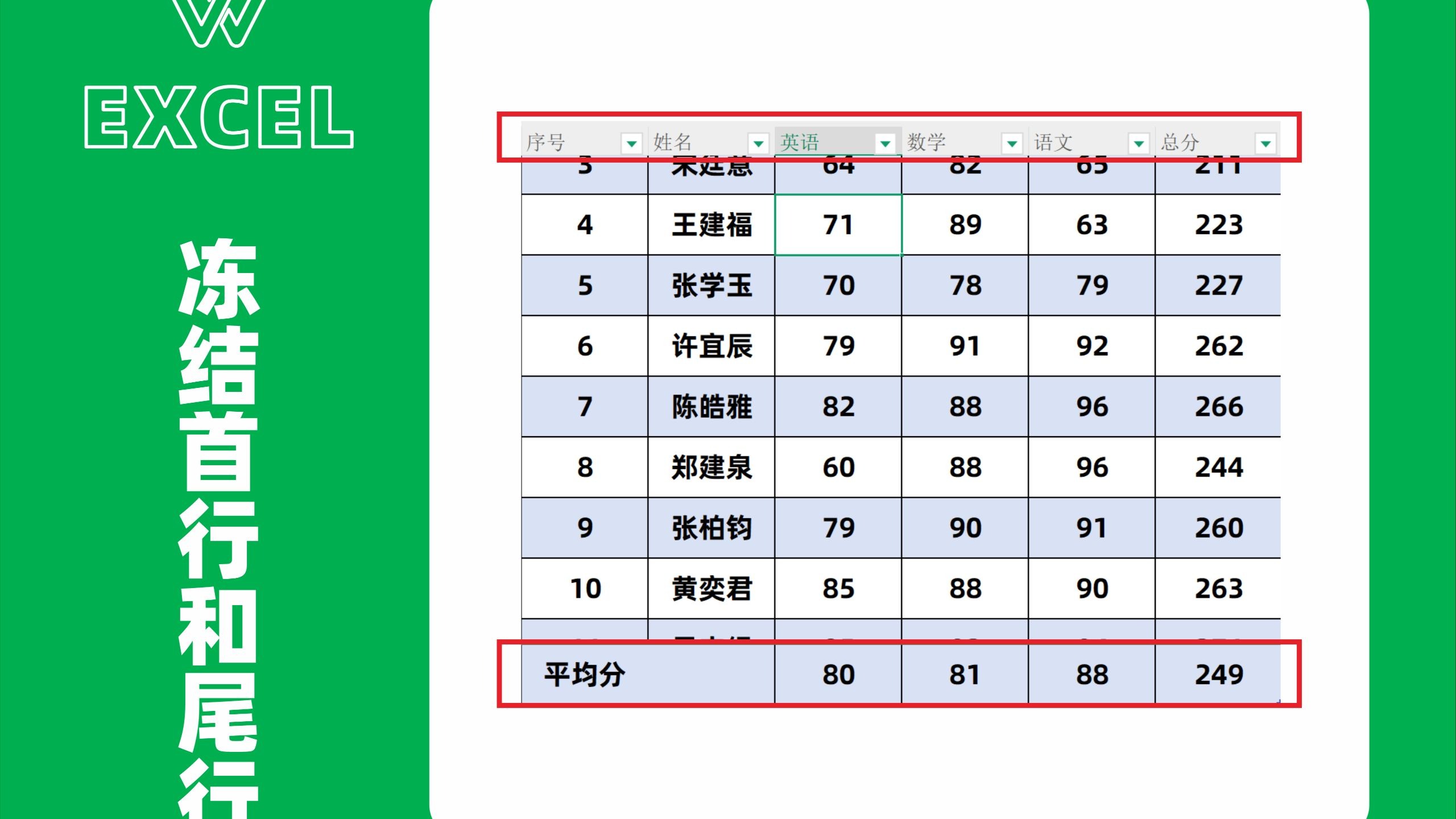 Excel同时冻结首行和尾行