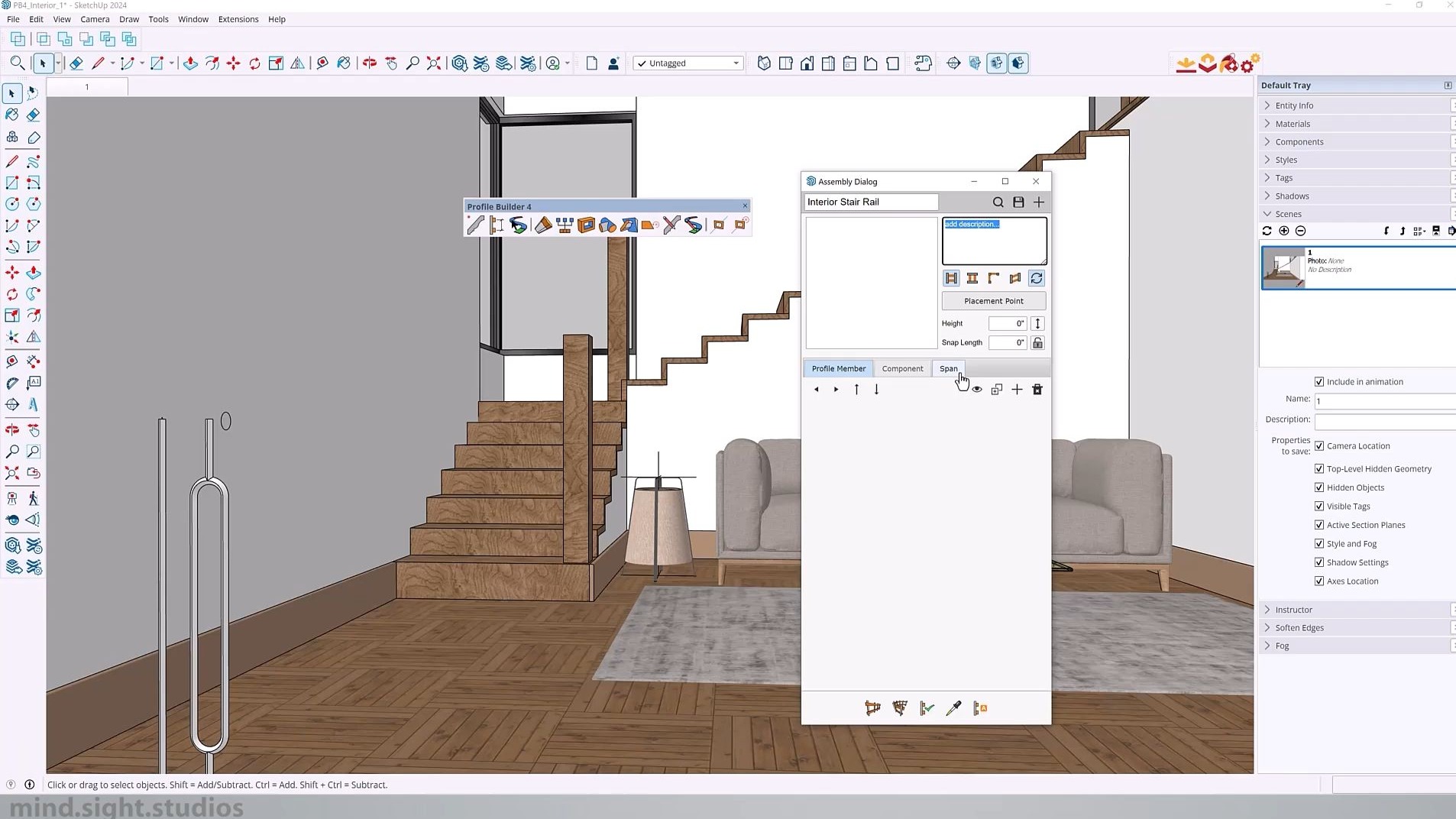 Create Stair Handrail Fast with Profile Builder 4 in Ske