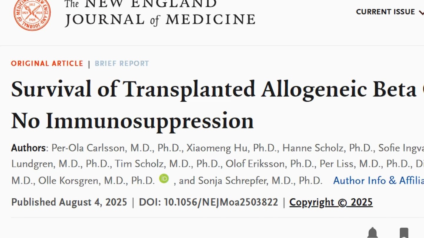 NEJM：全球首例！1型糖尿病被彻底治愈