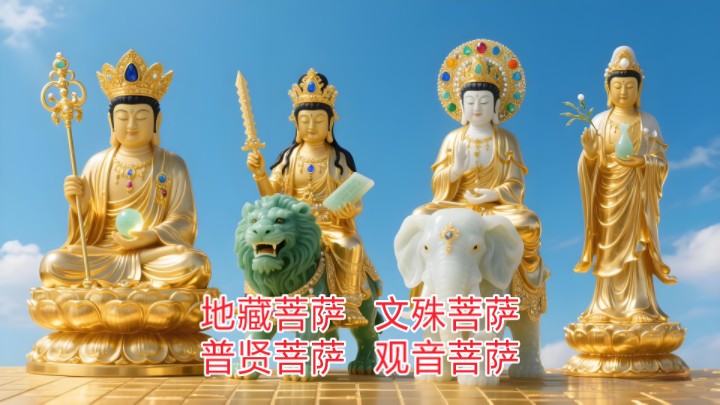 金镶玉四大菩萨圣像，寓意：智慧增长，平安吉祥！福气满满，好运“莲莲
