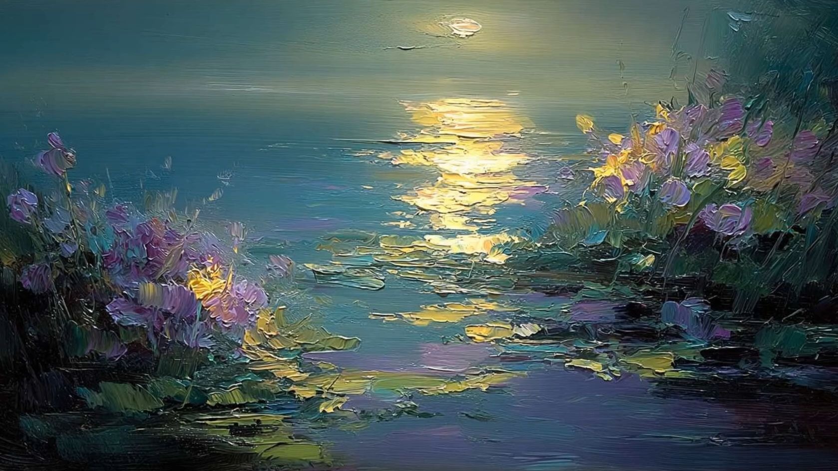 印象派油画《月梦流光》