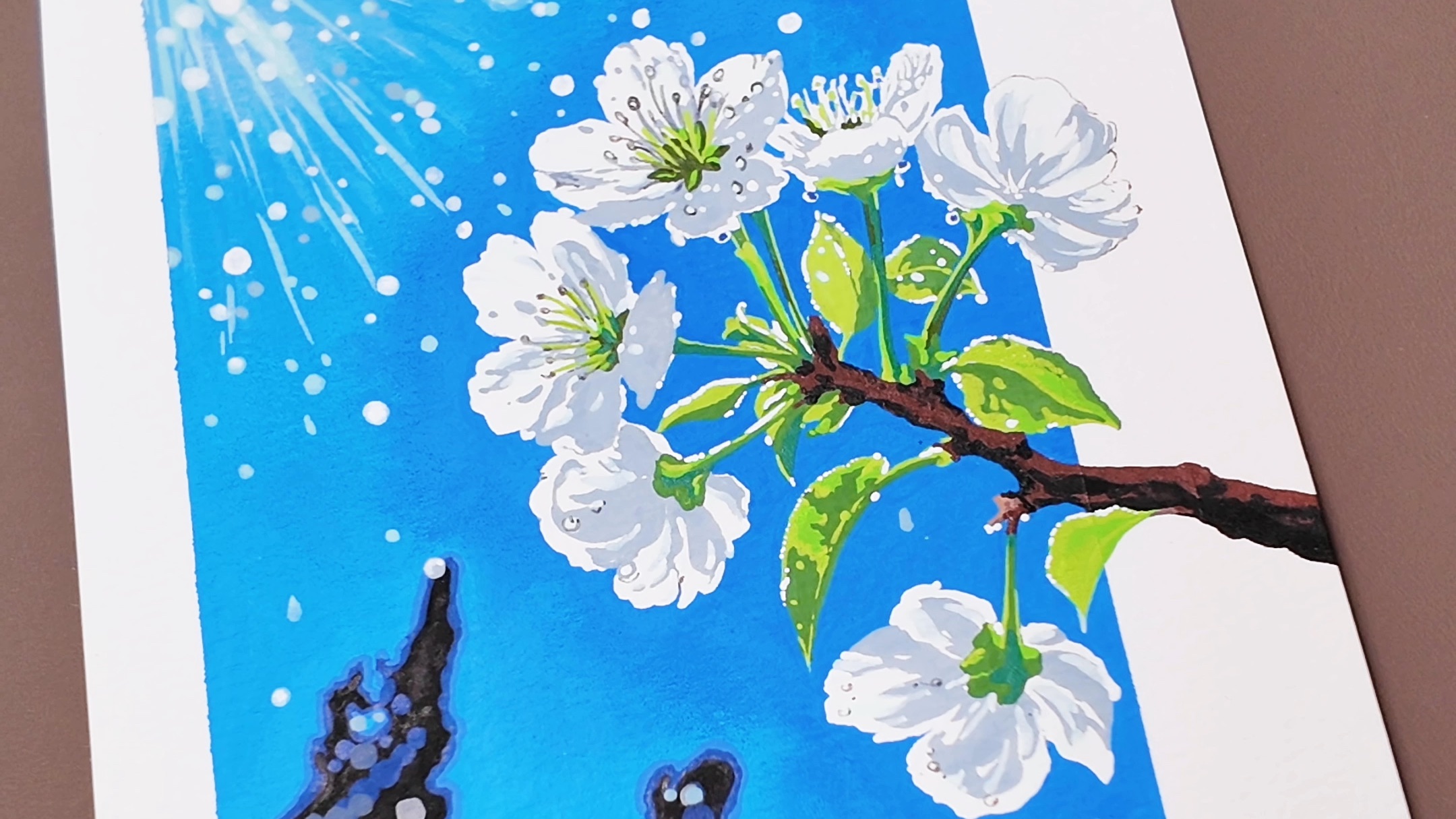 丙烯马克笔手绘梨花带雨，一起来画画吧