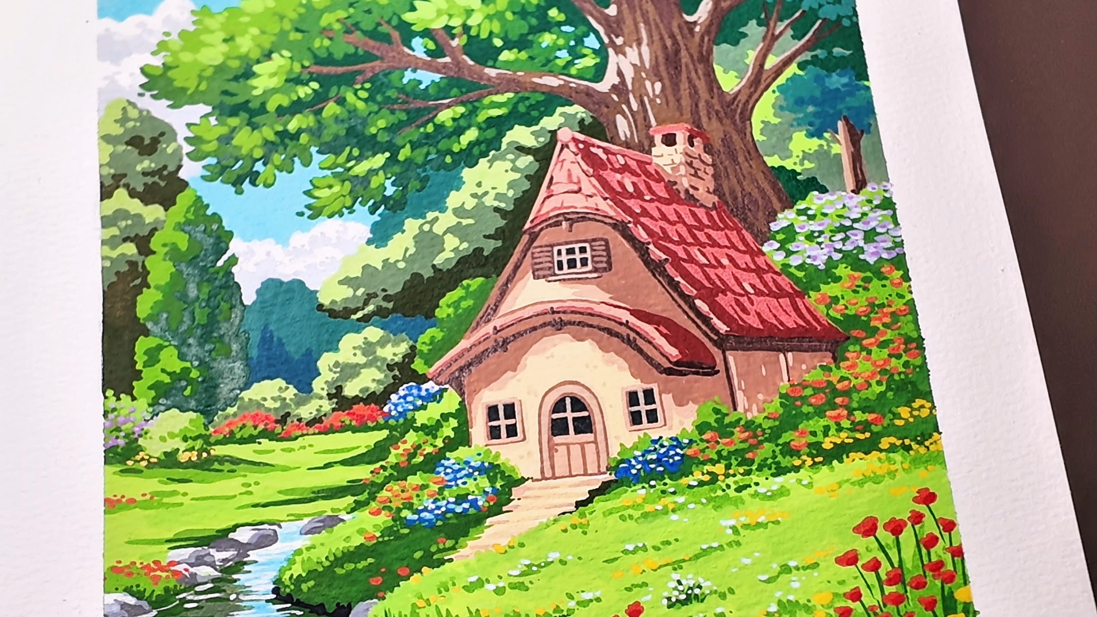 丙烯马克笔手绘林溪小筑，一起来画画吧
