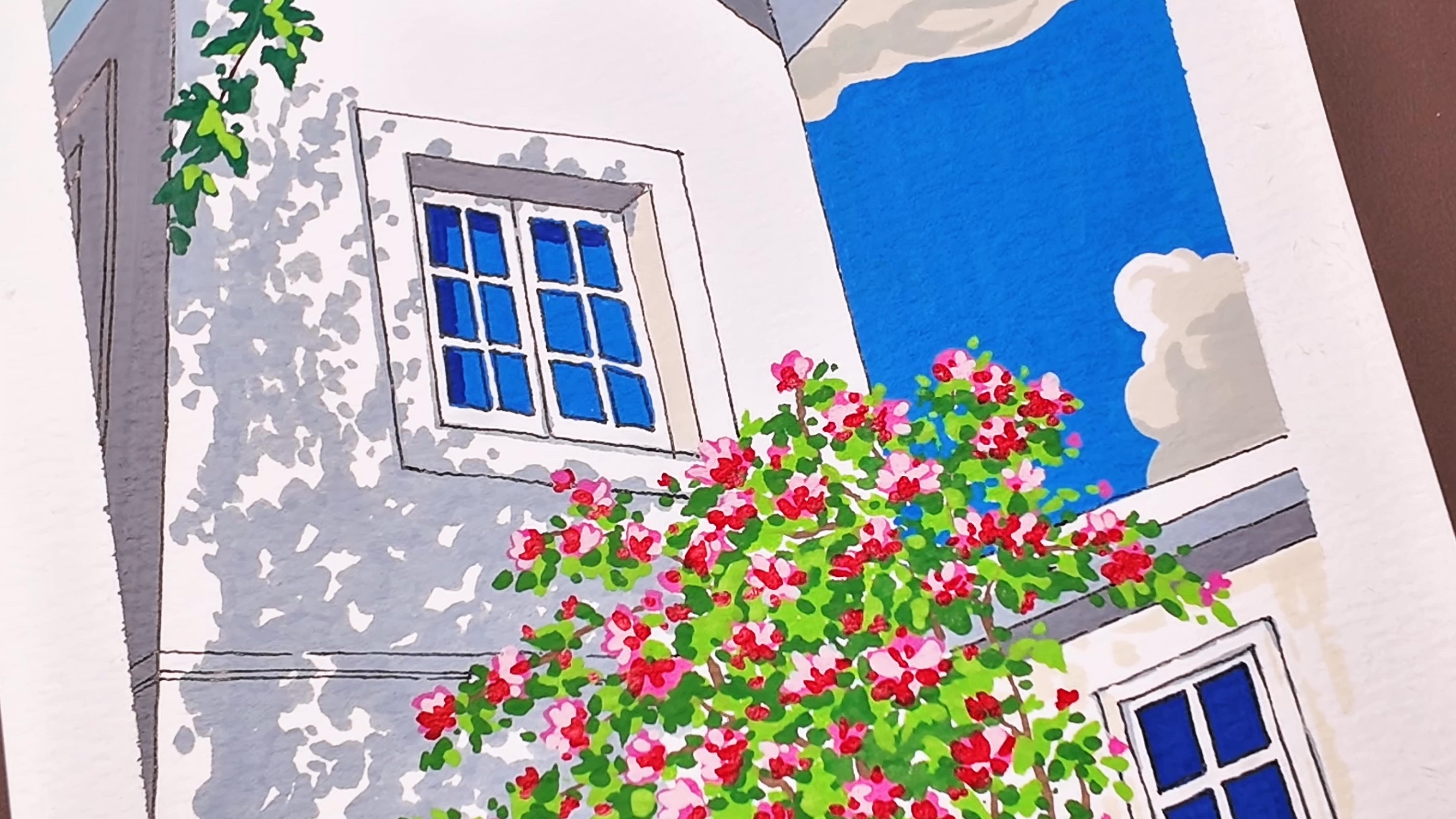 丙烯马克笔手绘盛夏三角梅，一起来画画吧