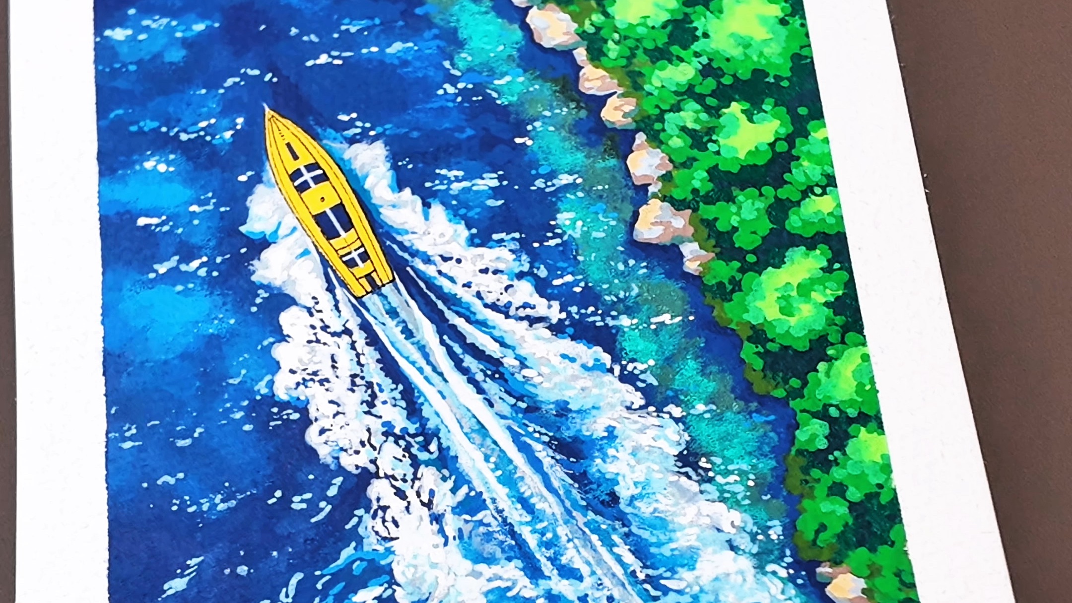 丙烯马克笔手绘碧水行舟，一起来画画吧