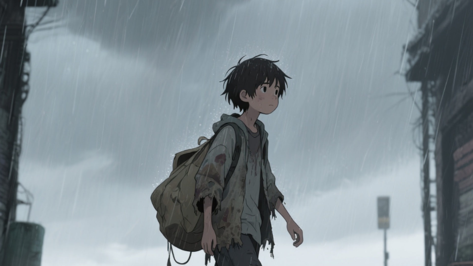 牢哥离开家流浪的第二天在外游荡忽逢大雨后在雨中凌乱…