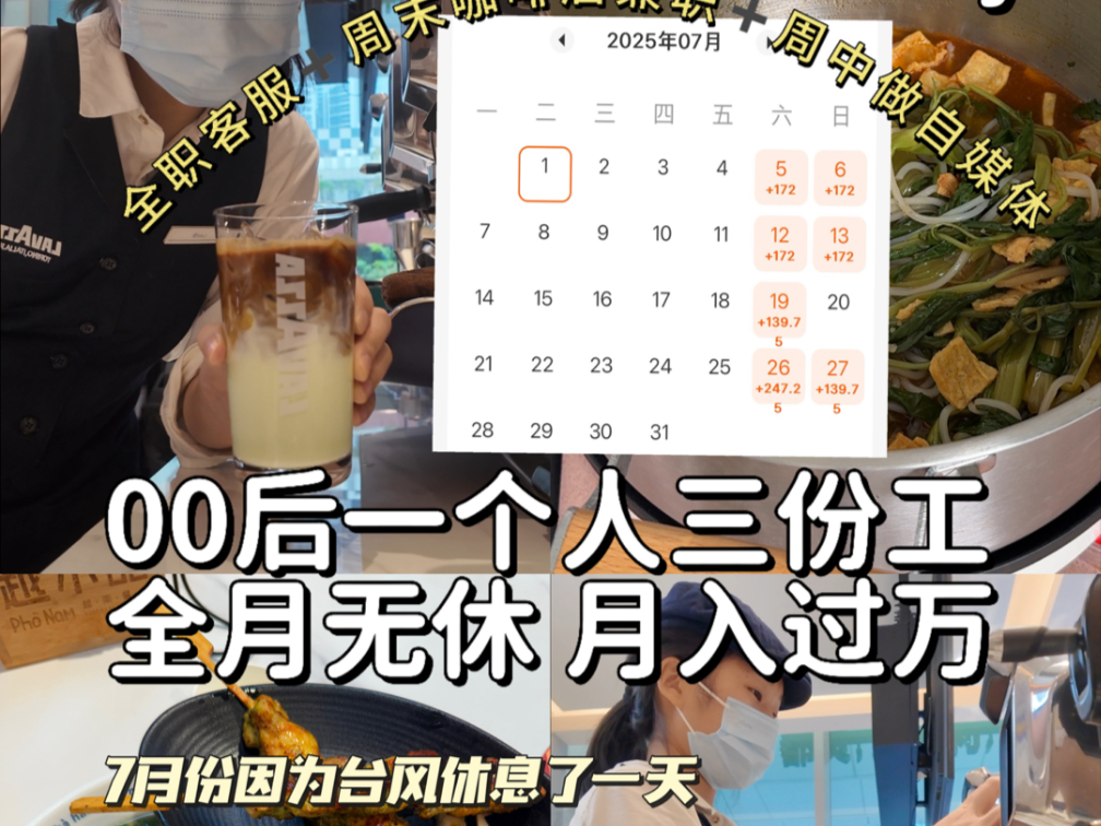 一周工作7天 工作日会务客服 周末两天兼职咖啡店 月入过万