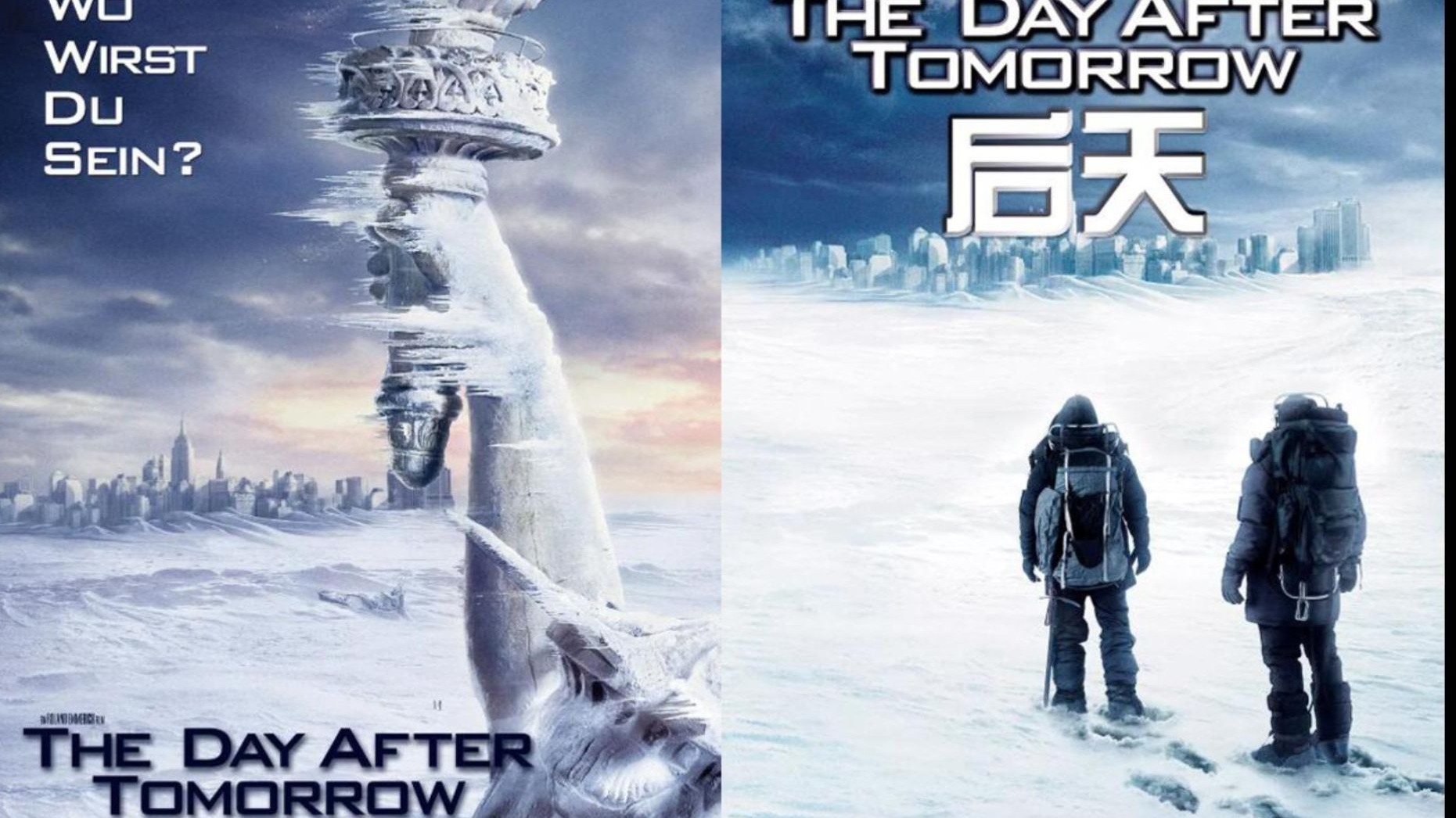 20年前的灾难片标杆，全球变暖的后果是地球陷入了冰雪的世界