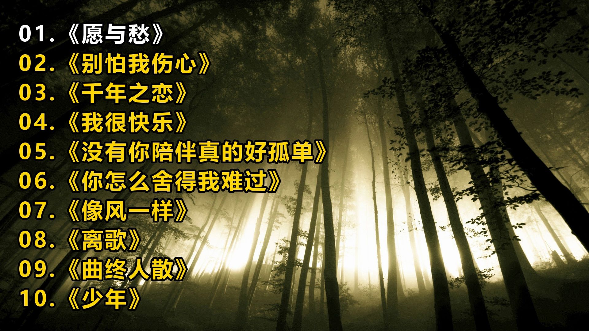 一人一首成名曲《愿与愁》《别怕我伤心》《千年之恋》《我很