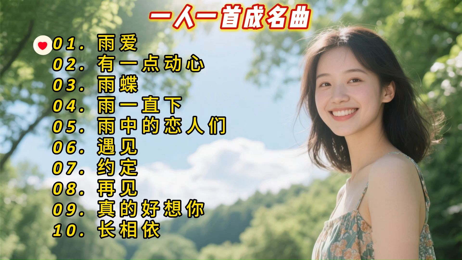 一人一首成名曲《雨爱》《有一点动心》《雨蝶》《雨一直下》