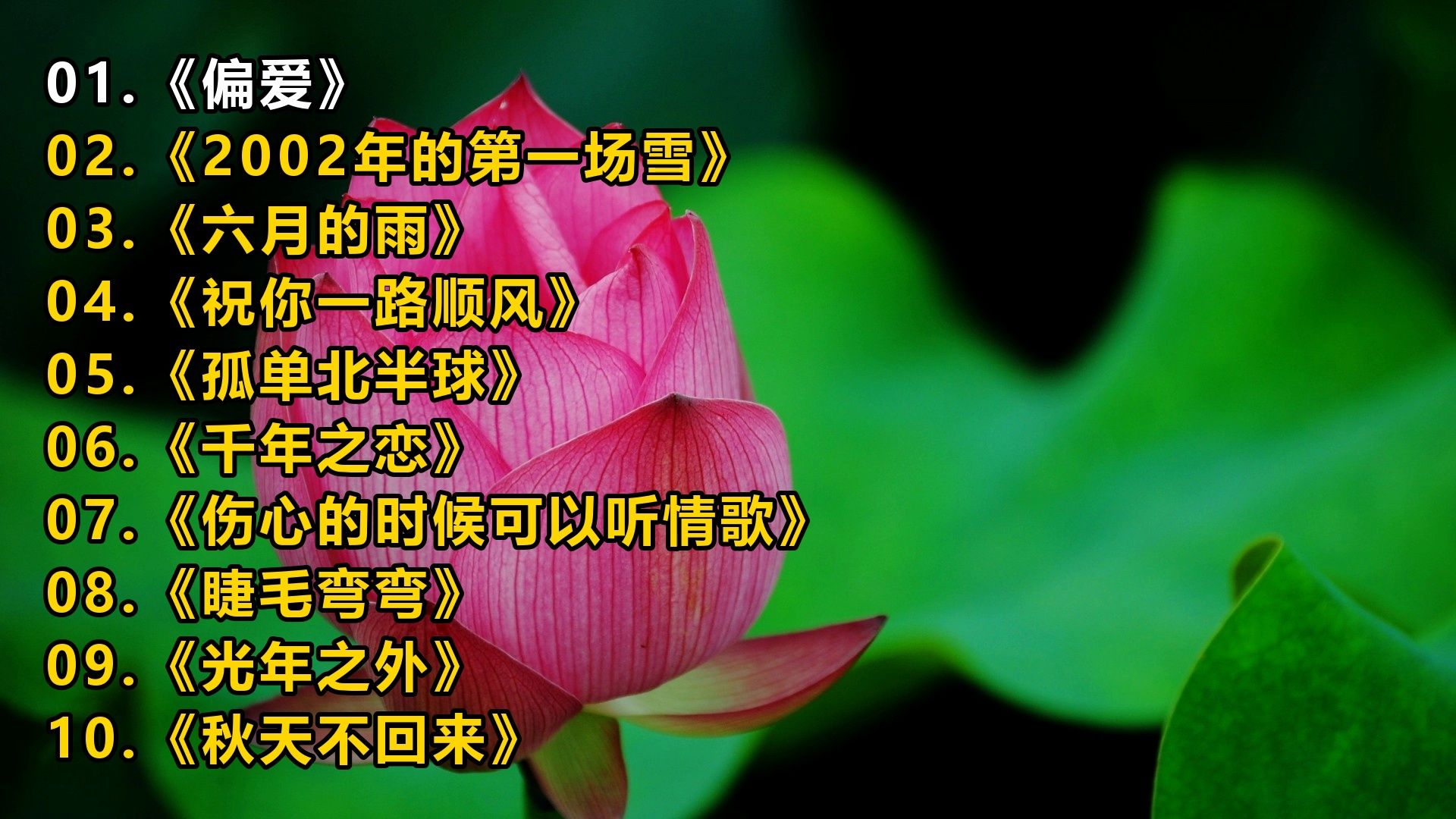 精选歌单《偏爱》《2002年的第一场雪》《六月的雨》《祝你一