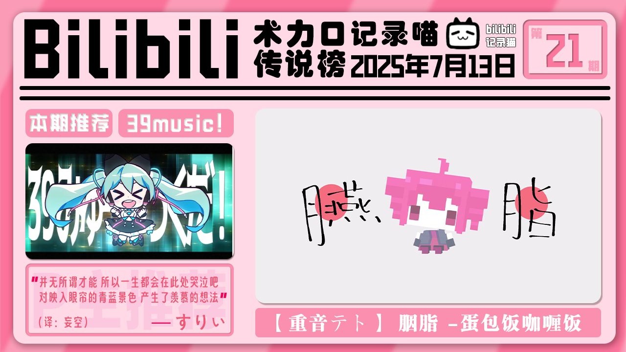 bilibili术力口传说曲周榜 2025年7月13日（第二十一期）