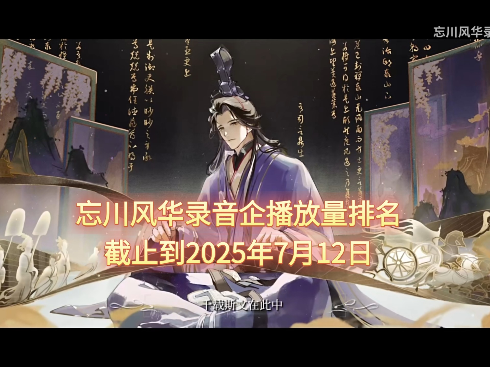 【忘川风华录】音企歌曲播放量排名，截止到2025年7月12日