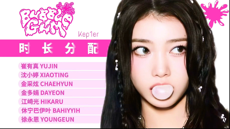 Kep1er回归主打曲《BUBBLE GUM》歌词时长分配