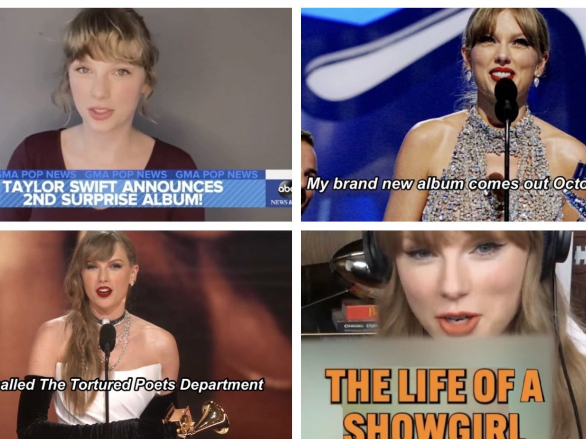 【Taylor Swift】专辑官宣视频合集，她由衷地为她发行的每一张