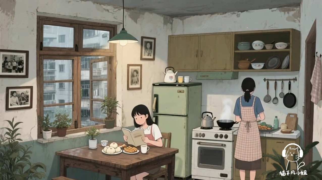 【清晨下雨的厨房内正在等待妈妈的早餐】白噪音自习室45分钟