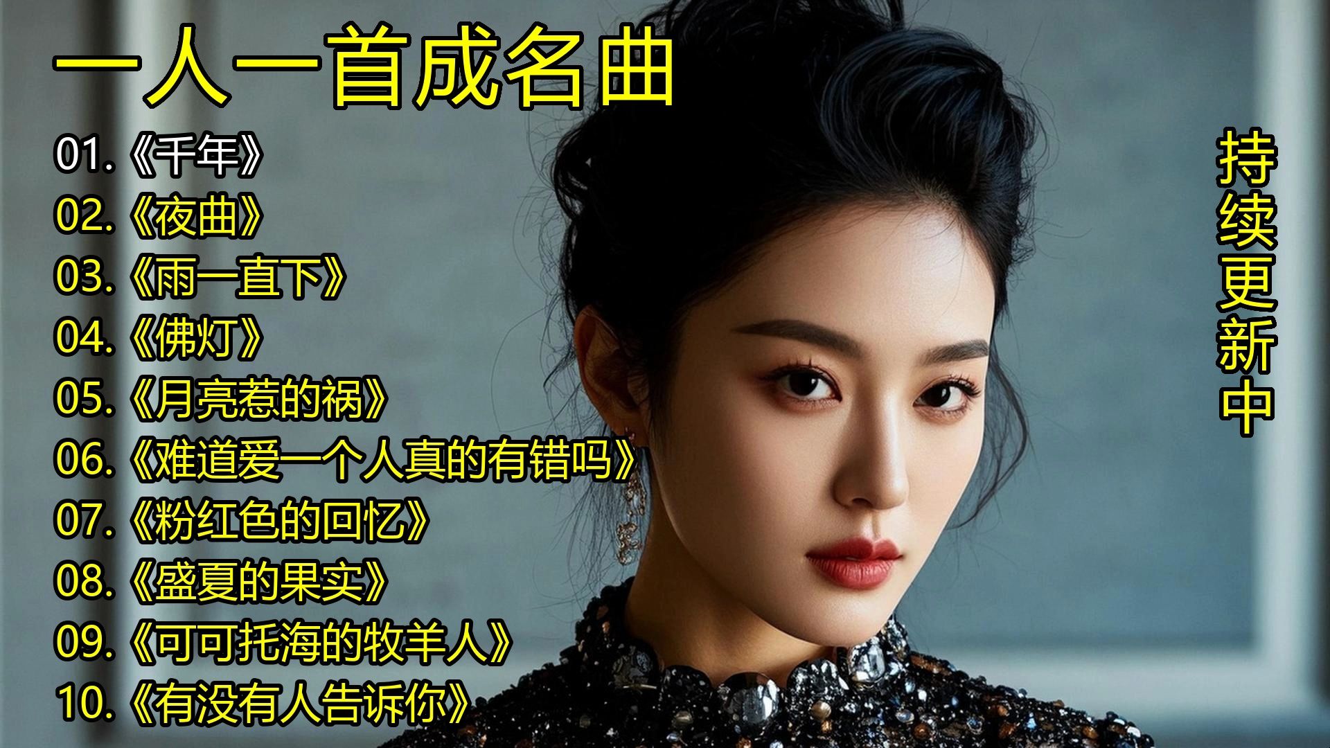 一人一首成名曲《千年》《夜曲》《雨一直下》《佛灯》《月亮