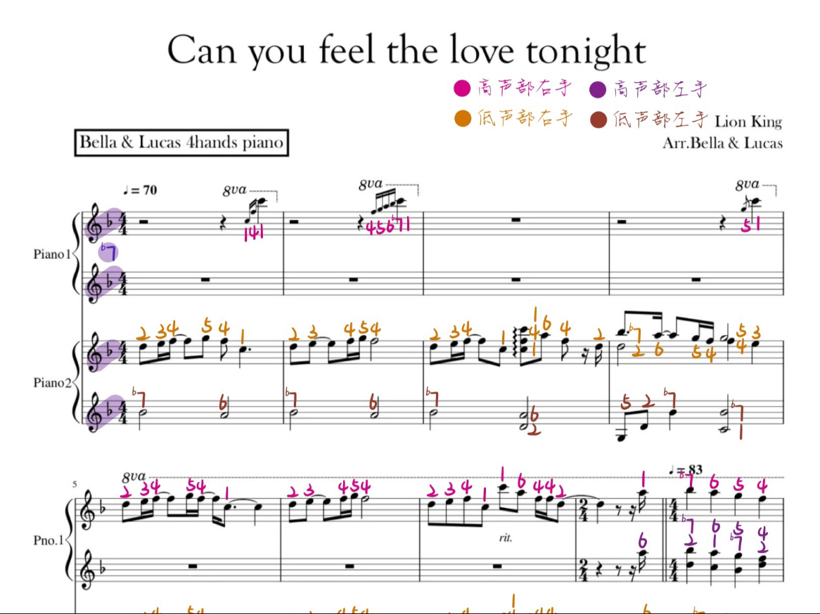 婚礼四手联弹｜Disney狮子王《今夜爱无限》曲谱共5页｜原调#狮子