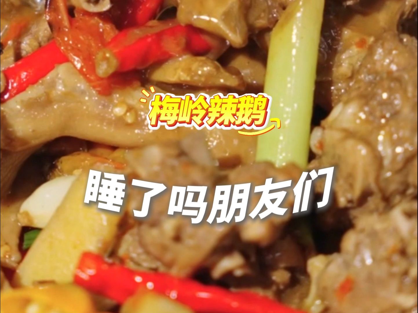 睡了吗？今晚吃广东韶关的梅岭辣鹅。转给你的好朋友，然后晚安
