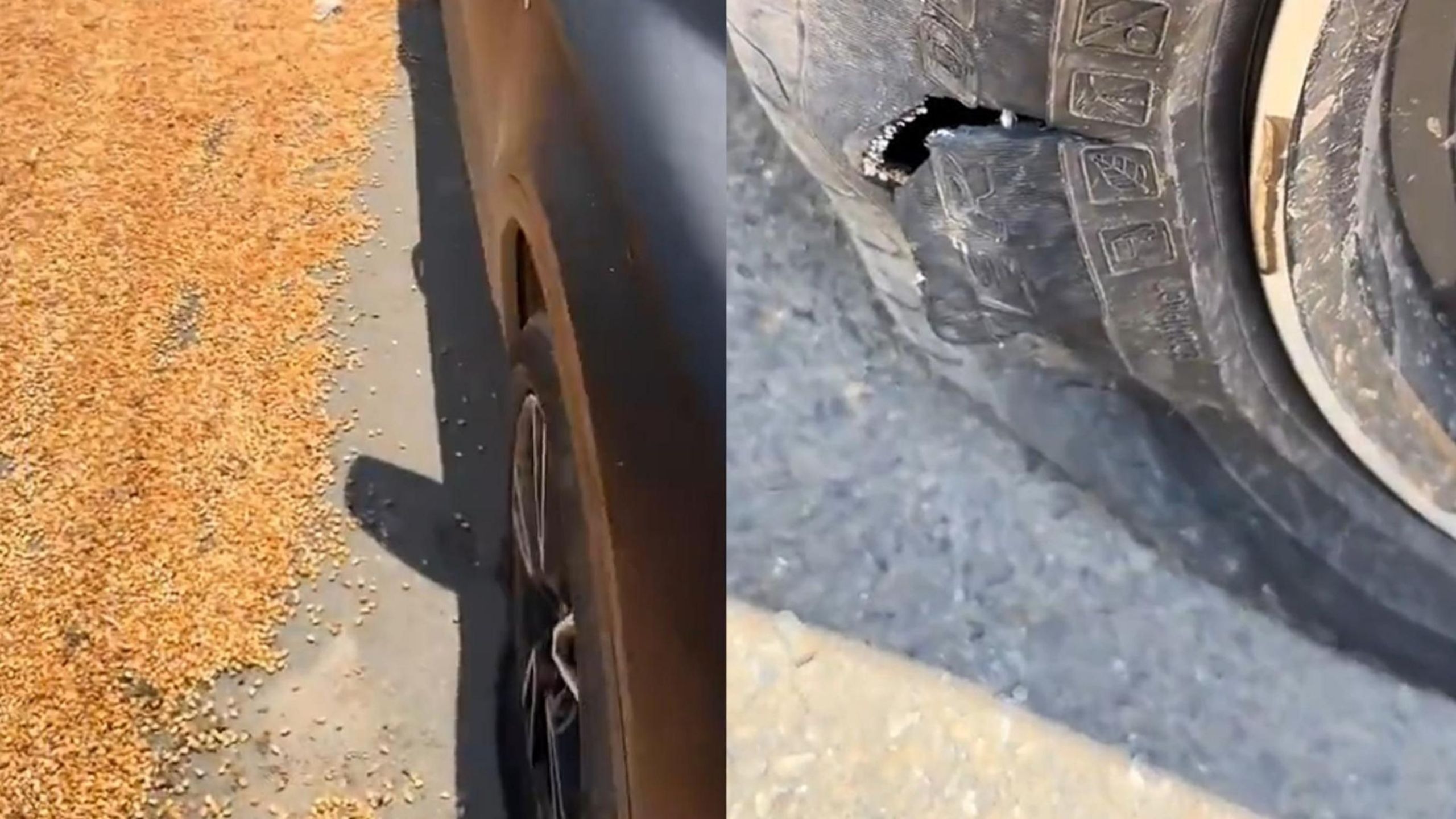 村民在道路上晒粮食放石头致司机爆胎？民警回应：已赔偿，道路确实