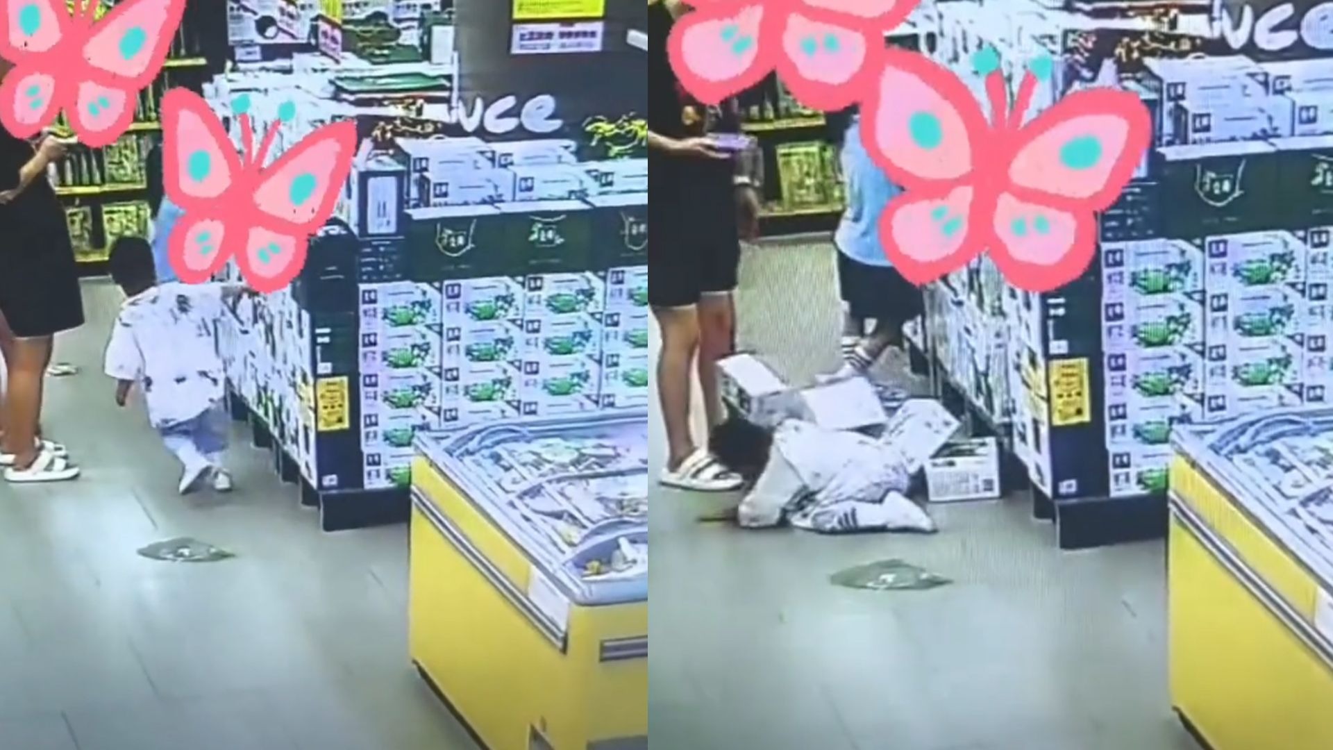 孩子超市内拽牛奶箱玩家长不管，摔倒后要求超市赔付两箱牛奶， 
