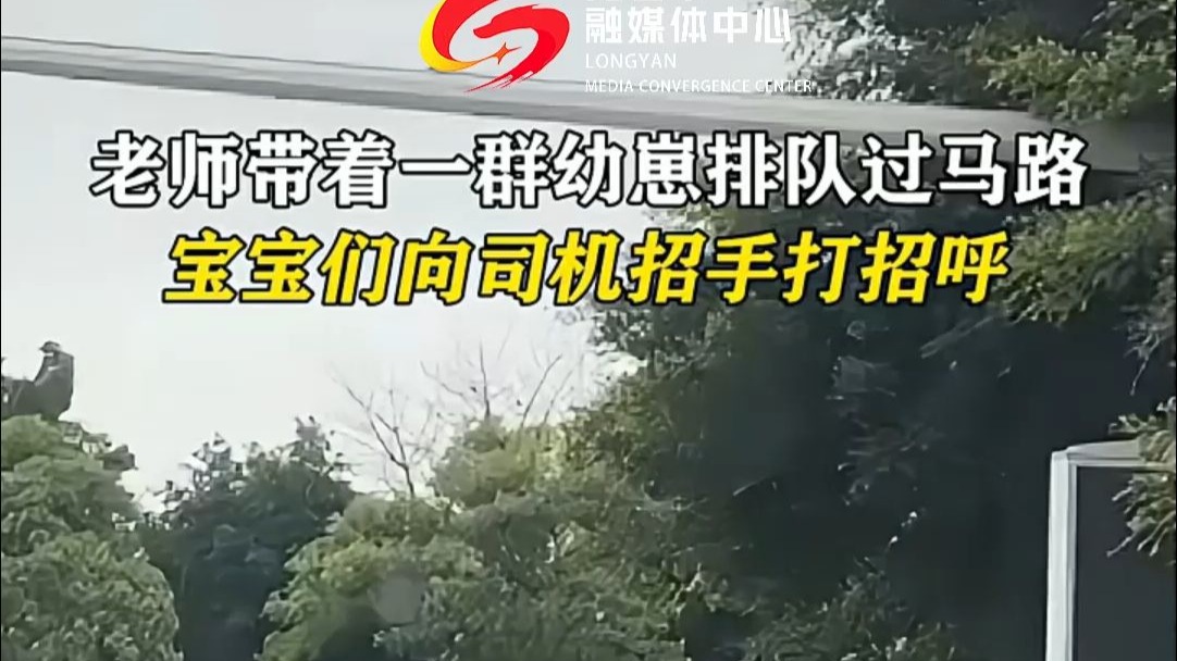 萌翻了！老师带着一群幼崽排队过马路，宝宝们向司机招手打招呼