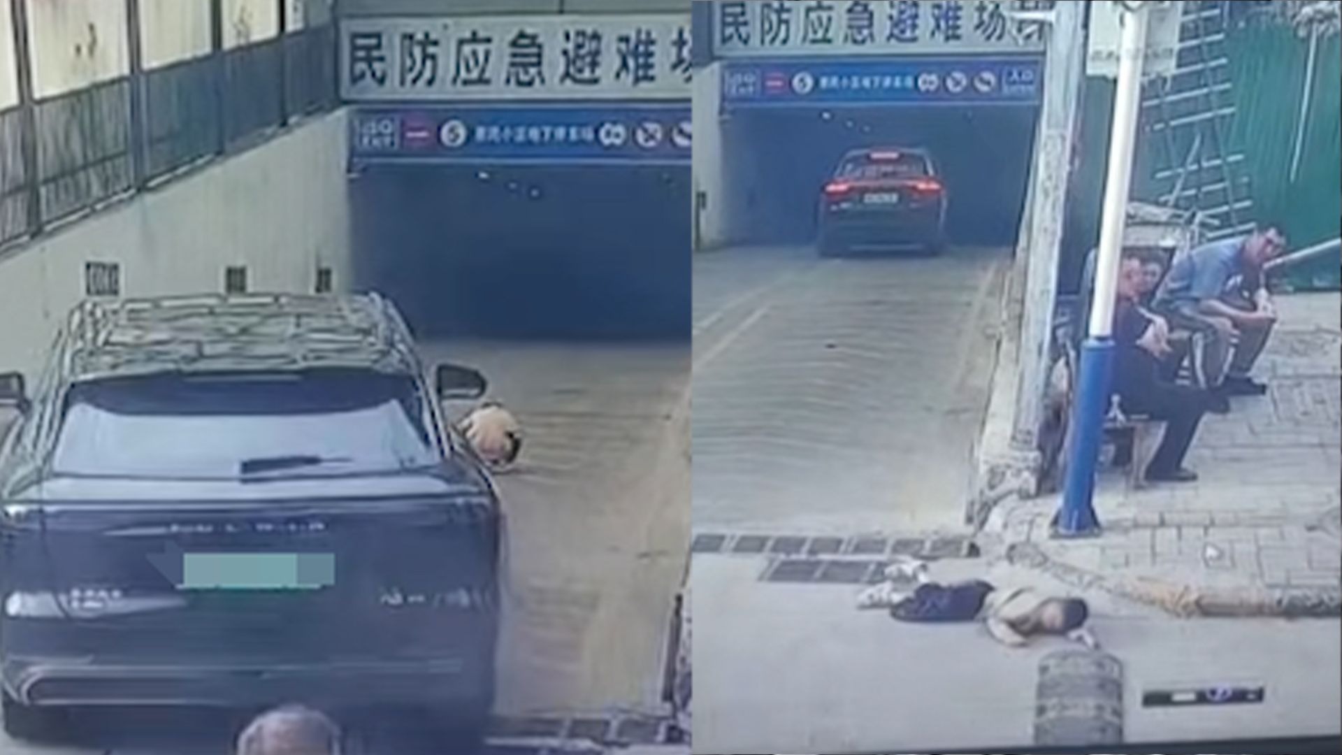 安徽一男童蹲在地库门口独自玩耍，遭黑色SUV两次碾压：跑了一段