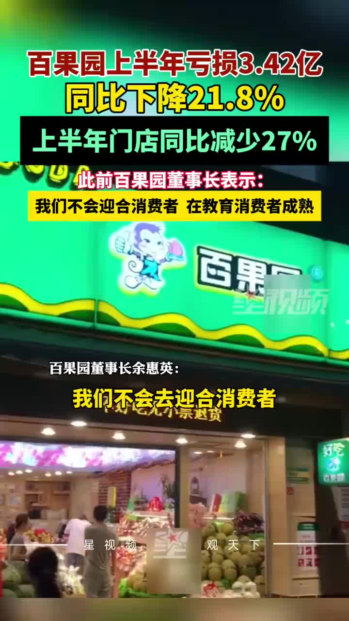 百果园上半年亏损3.42亿，门店同比减少27%，曾称不会迎合消费者