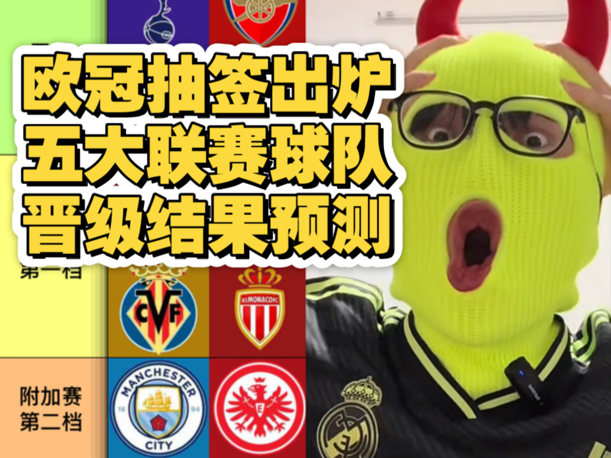 欧冠抽签出炉！五大联赛球队联赛阶段晋级结果全预测！