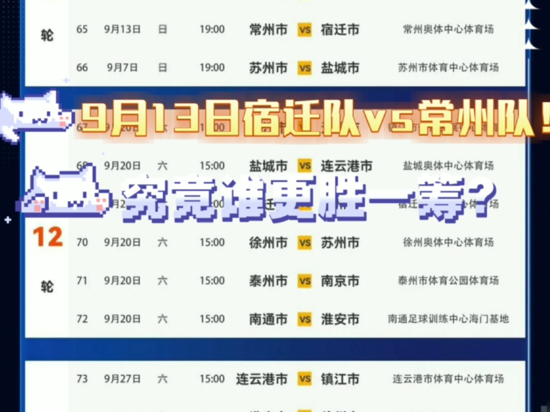 独开一日！苏超9月13日仅有一场比赛！宿迁队vs常州队！你支持哪一